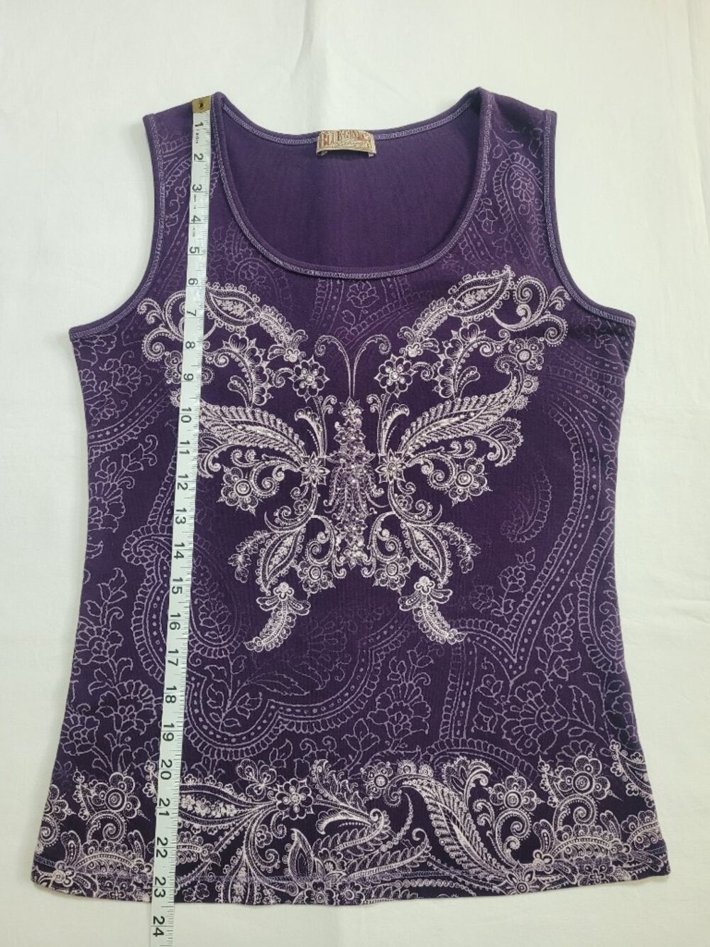 Blue Canyon Purple Butterfly Tank Top Small Vintage Y2K Embellished Paisley - Picture 6 of 7
